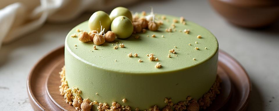 抹茶と和栗を使った和風のデザインの記念日ケーキ